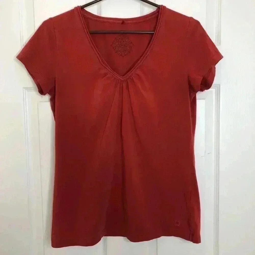 Olsen Short Sleeved Shirt V-Neck Orange Size Small